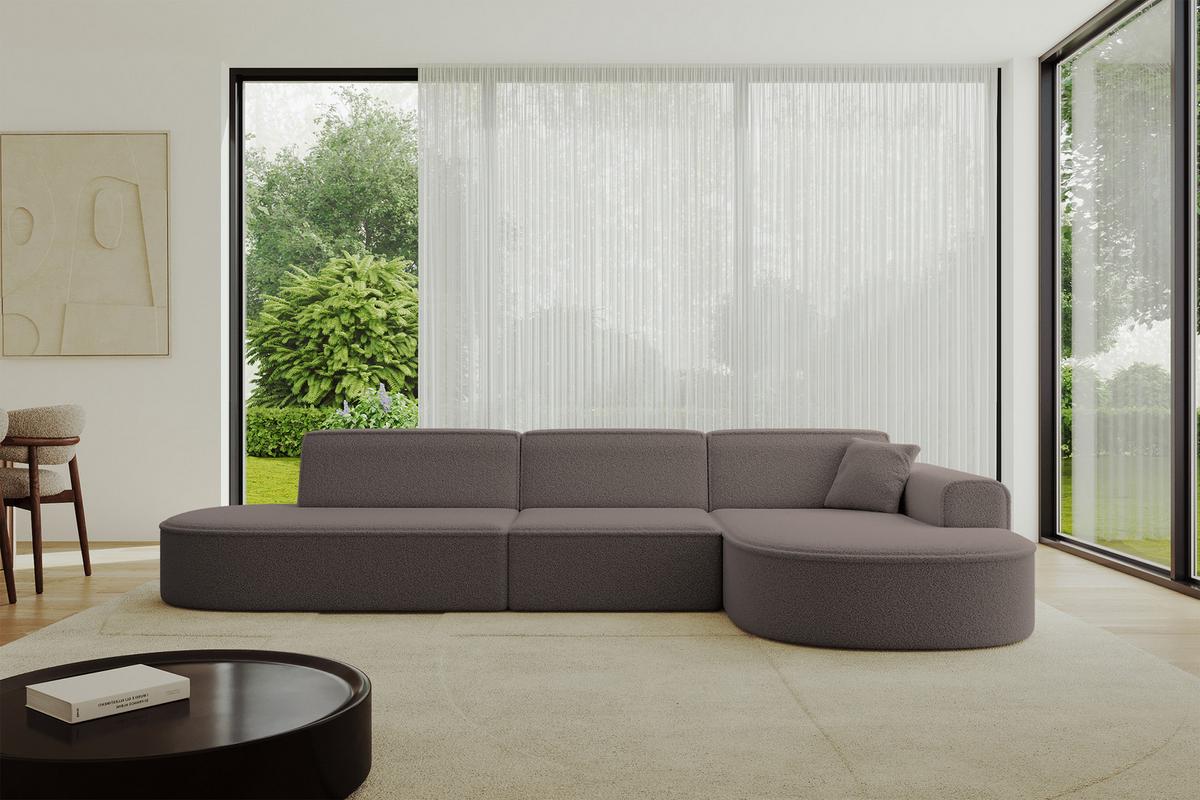 ECKSOFA Ottomane Rechts MARI-L2 - 328x171x79 cm Braun Bouclé - Schwarz/Braun, Holzwerkstoff/Kunststoff (171/328cm) - ALTDECOR