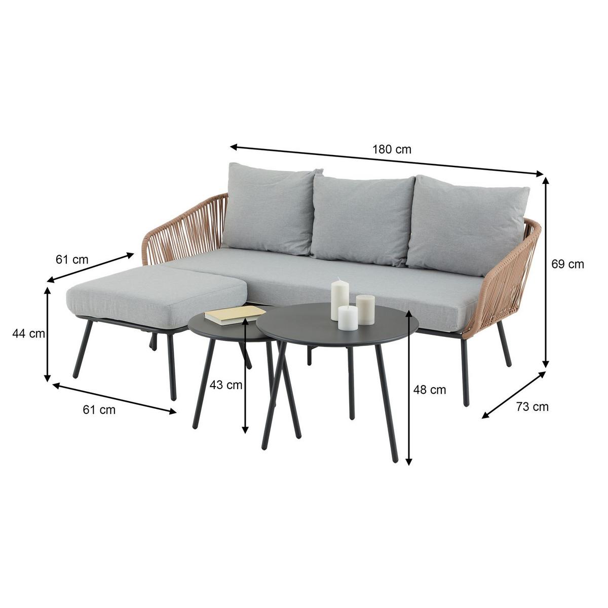 GARTENLOUNGE MYKONOS 4er Set braun, schwarz, hellgrau - Braun/Grau, Metall - IDIMEX