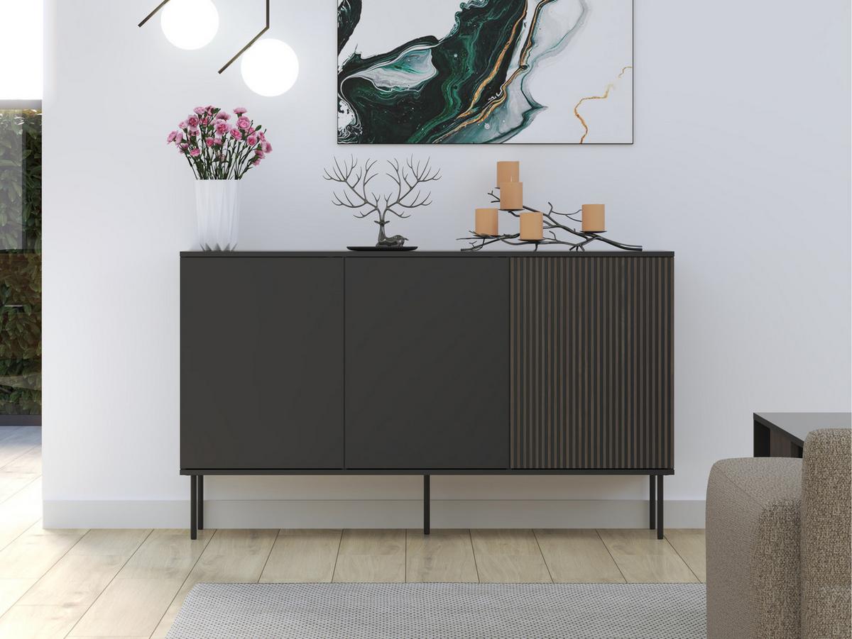SIDEBOARD 150 3D Notte 01 - Nussbaumfarben/Schwarz, Holzwerkstoff/Metall (151/88/39cm) - MIRJAN24