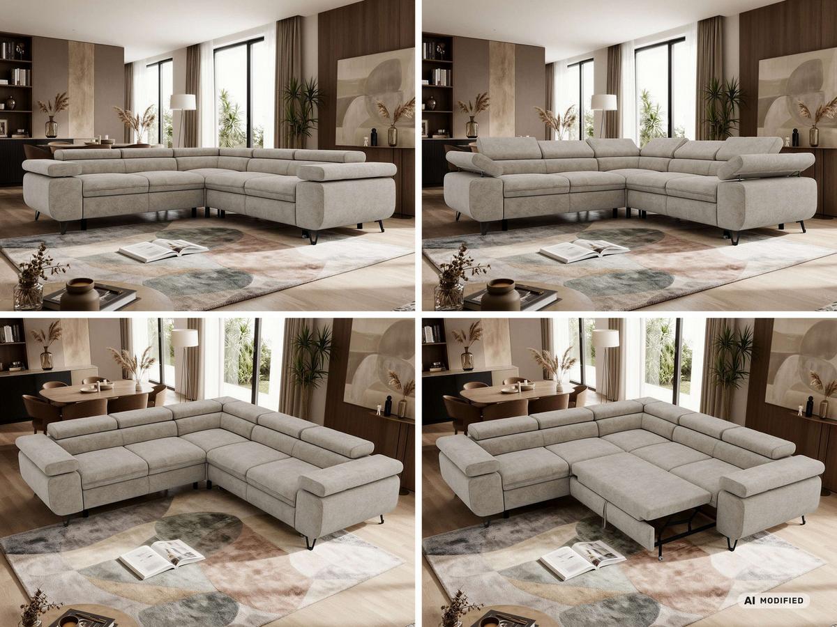 ECKSOFA QUADRO L - Greige Stukture - Links Seite - Greige/Schwarz, Textil/Metall (269/269cm) - MKS