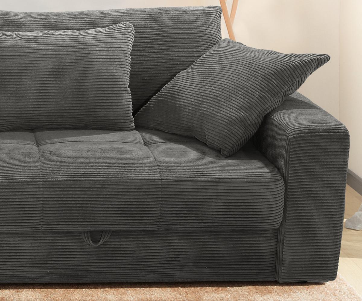 BIG-SOFA mit 2 Bettkästen, viel Stauraum, B274/T113/H84 cm, Liegefläche 103x241 cm, Cord Dunkelgrau / 15261 - Dunkelgrau/Schwarz, Kunststoff/Textil (284/84/113cm) - luma-home