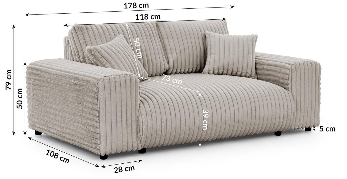 SITZGARNITUR 2+1 Mollis Hellgrau Plüschcord - Hellgrau/Schwarz, Holz/Kunststoff (178/79/108cm) - S-Style Möbel