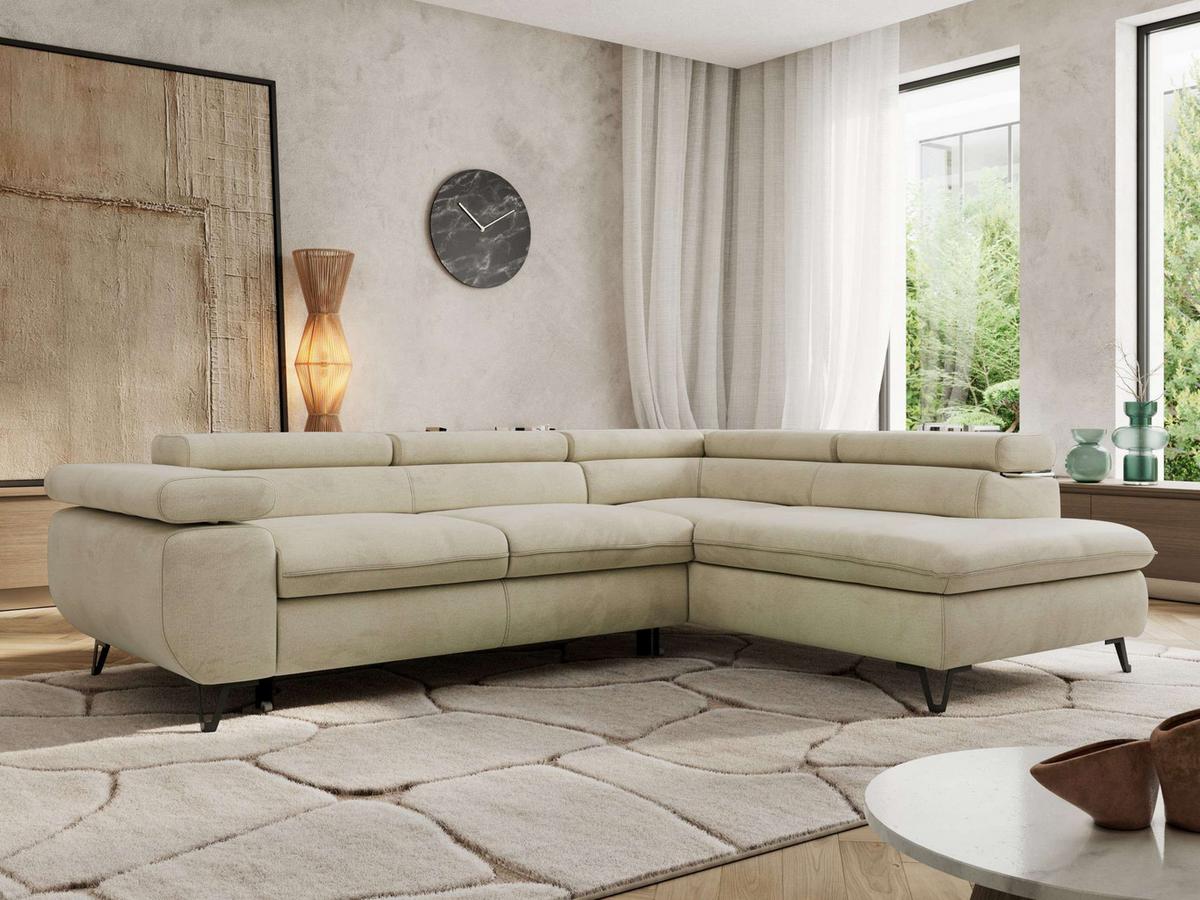 ECKSOFA PABLO L Beige Velvet - Rechts Seite mit T25 Topper - Beige/Schwarz, Textil/Metall (273/208cm) - MKS