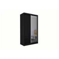 KLEIDERSCHRANK mit Spiegel-Schiebetüren und Aluminium-Leisten - PARTI - 120 cm Schwarz - Schwarz, Holzwerkstoff (120/216/61cm) - ALTDECOR