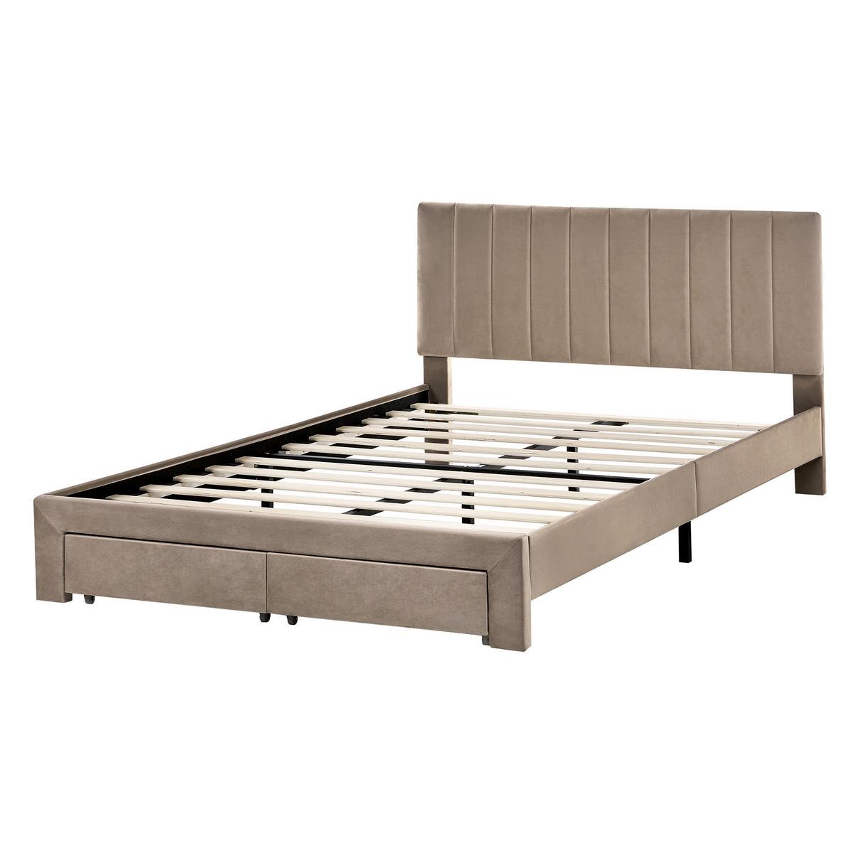 BETT mit Schubladen 140/200 cm Samtstoff Taupe Lonzac - Taupe, Textil (140/200cm) - Beliani
