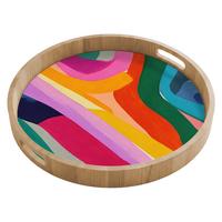 TABLETT Abstrakt - Bunt - Wellen - Linien 50x50 cm - Multicolor, Holz (50/5/5cm) - OnlyWow
