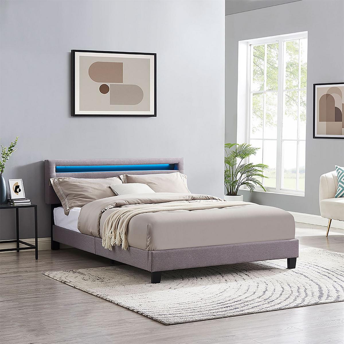 POLSTERBETT MIT LED LEXINGTON 140x200 cm grau - Grau, Textil (140/200cm) - CARO-Möbel