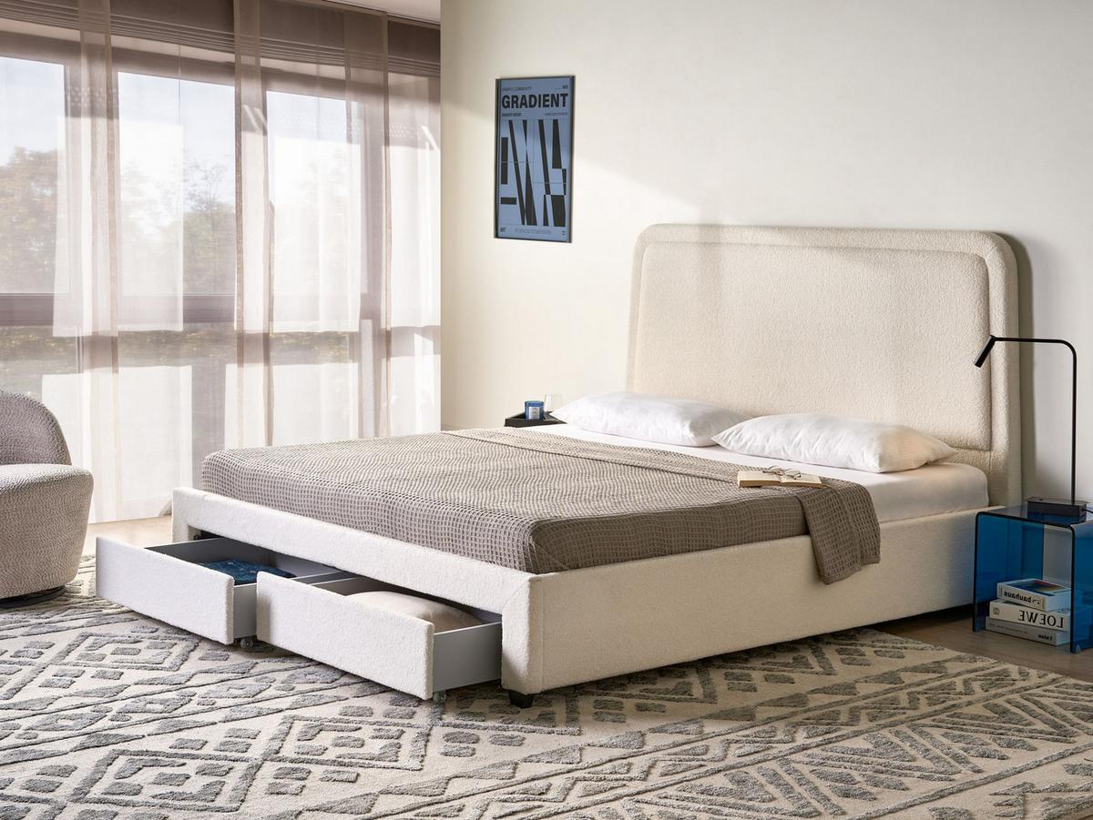 BETT 180/200 cm Cremeweiß Sardent - Schwarz/Weiß, Textil (180/200cm) - Beliani