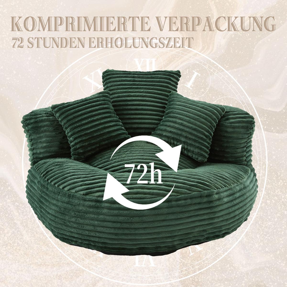 SITZSACK in Chenille mit 3 Kissen - Grün, Textil (108/52/108cm) - Urban Meuble