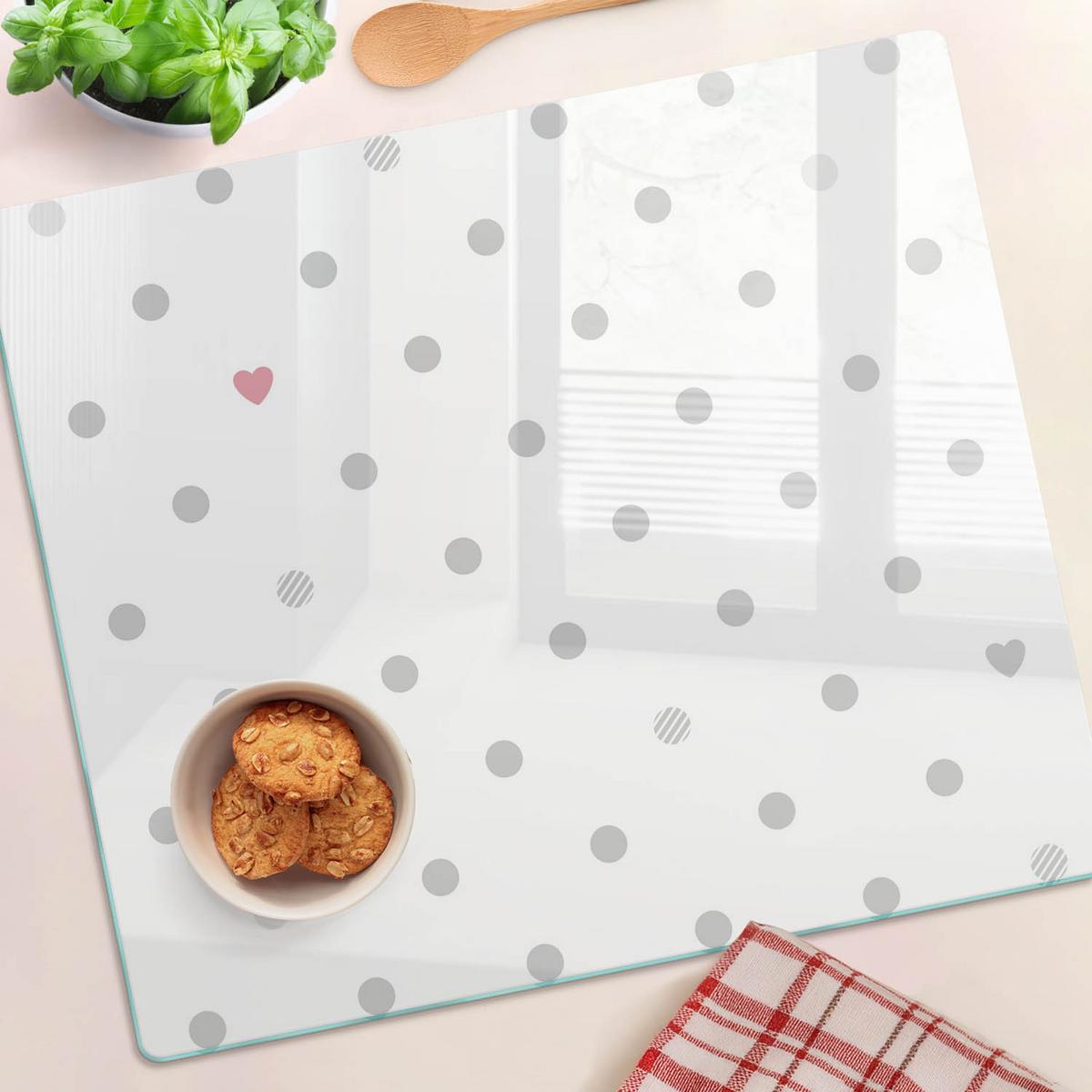 GLASPLATTE 60x52 cm Punkte und Herzen - Grau, Glas (60/0.4/52cm) - TULUP