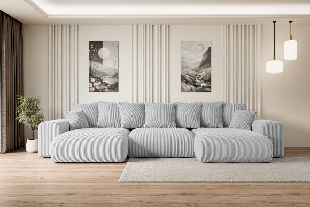 WOHNLANDSCHAFT mit Schlaffunktion ESKAR-U -364x176x72cm Grau Cord - Schwarz/Grau, Holzwerkstoff/Kunststoff (364/72/176cm) - ALTDECOR