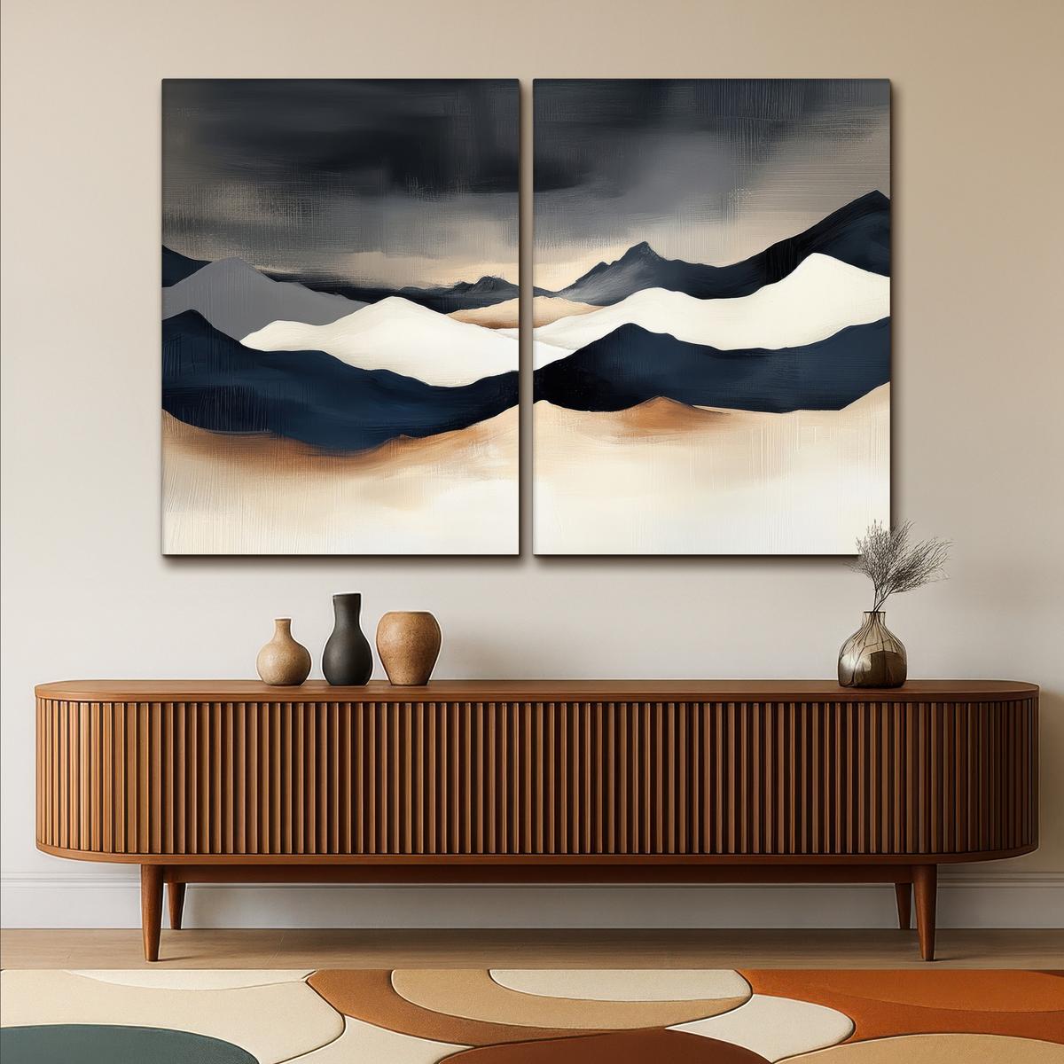 LEINWANDBILD 2er Set Landschaft - Abstrakt - Modern 180x120 cm - Dunkelblau, Textil (180/120cm) - MuchoWow
