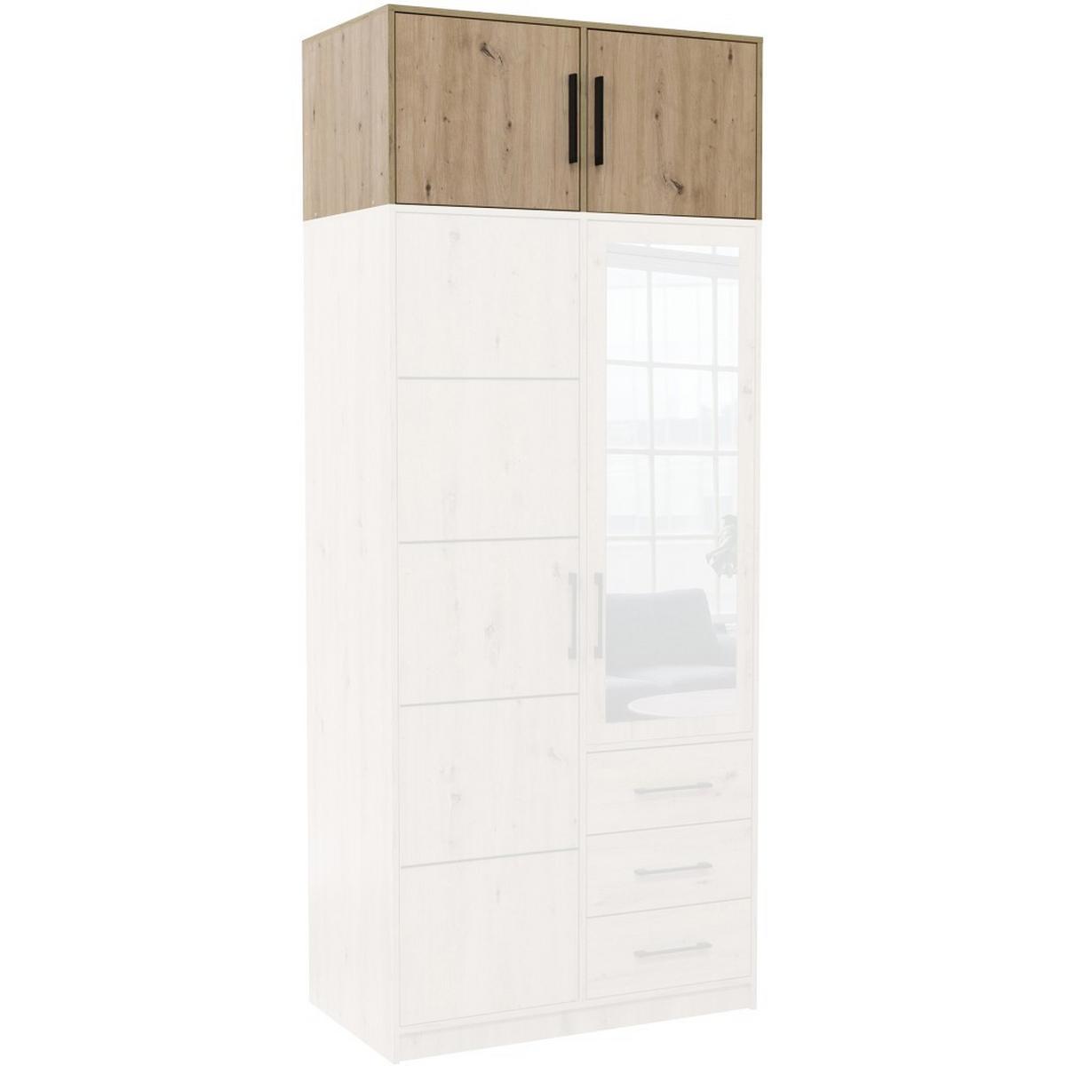 DREHTÜRENSCHRANK Kavo mit Aufsatz, Spiegel und 2 Türen, eiche Artisan - Schwarz/Eiche Artisan, Holzwerkstoff (100/245/58cm) - Beautysofa