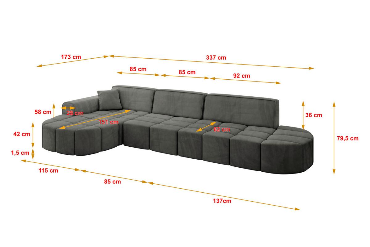 ECKSOFA Ottomane Rechts LIVO-L2 - 337x173x79,5 cm Weiß - Weiß, Holzwerkstoff/Textil (337/173cm) - ALTDECOR