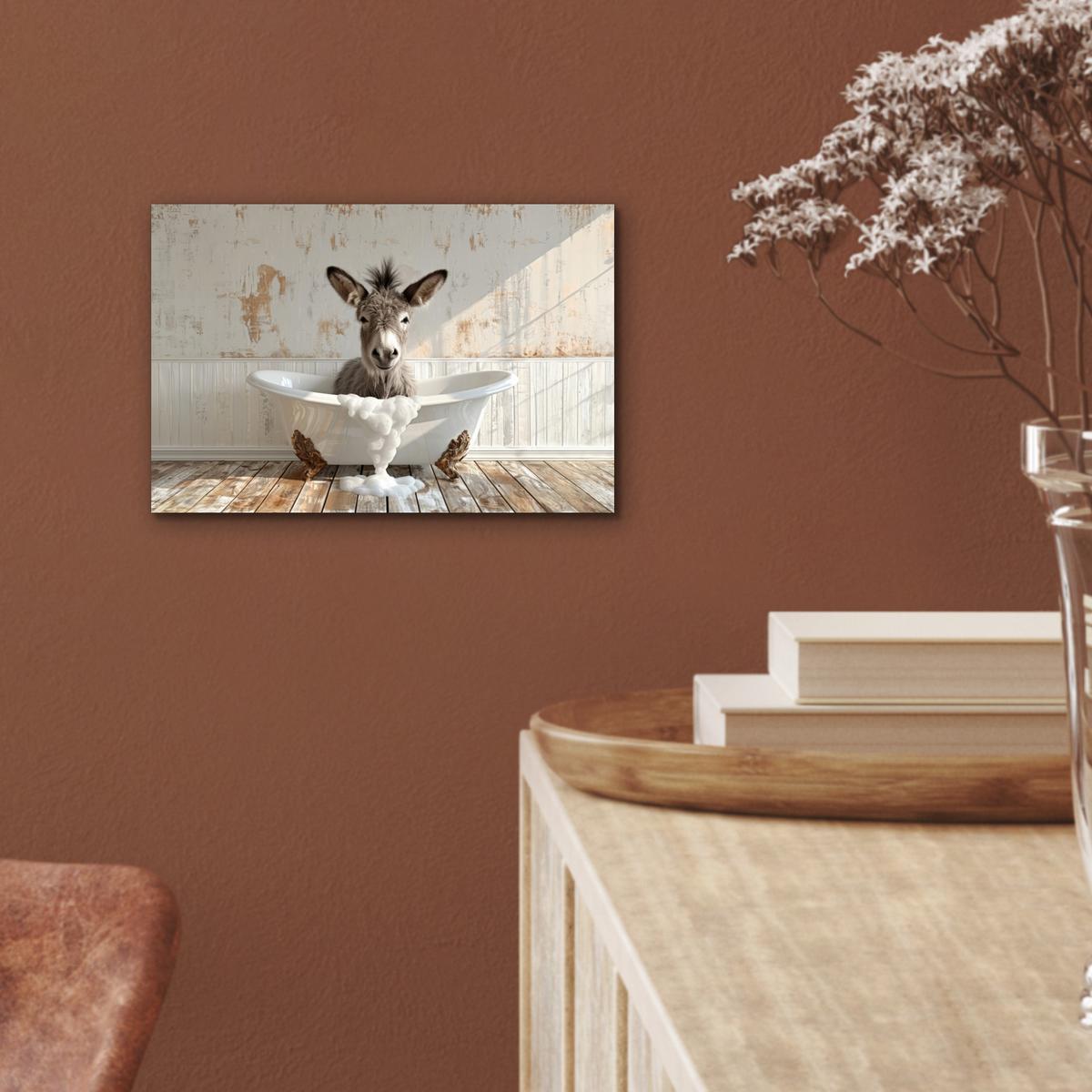 METALLBILD Esel - Tiere - Badewanne - Schaumstoff 30x20 cm - Weiß, Metall (30/20cm) - MuchoWow