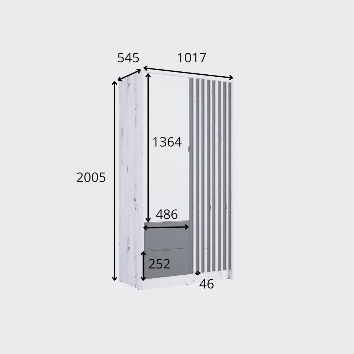 DREHTÜRENSCHRANK SATREN 101,7/200,5/54,5cm 2-türig mit Spiegel Eiche Artisan - Schwarz/Eiche Artisan, Holzwerkstoff (101.7/200.5/54.5cm) - MASSENO