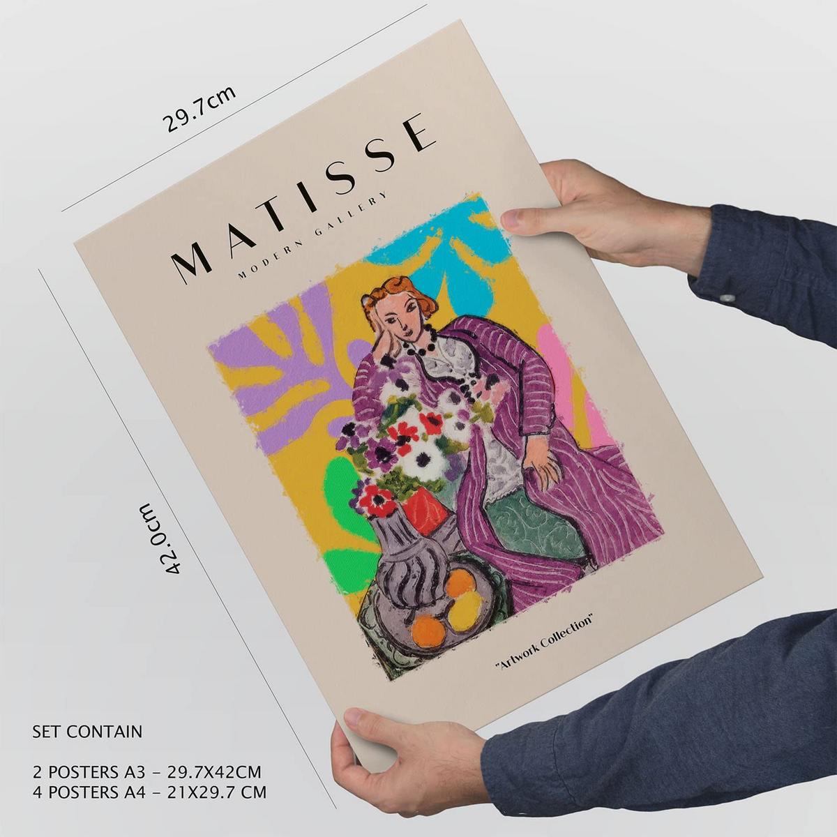 POSTER Set Mit 6 Henri Matisse Feminin Drucke Des Fauvismus Und Der Abstrakten Kunst Für Innenarchitektur A3 & A4 Weißer Rahmen - Weiß, Papier (29/3cm) - Nacnic