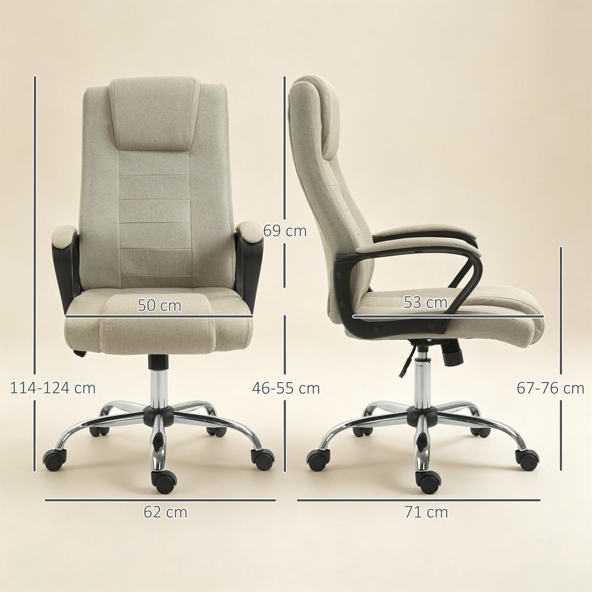 BÜROSTUHL, Ergonomisch Schreibtischstuhl mit Kopfstütze, Leinenoptik Beige - Beige, Kunststoff (62/119/76cm) - Vinsetto