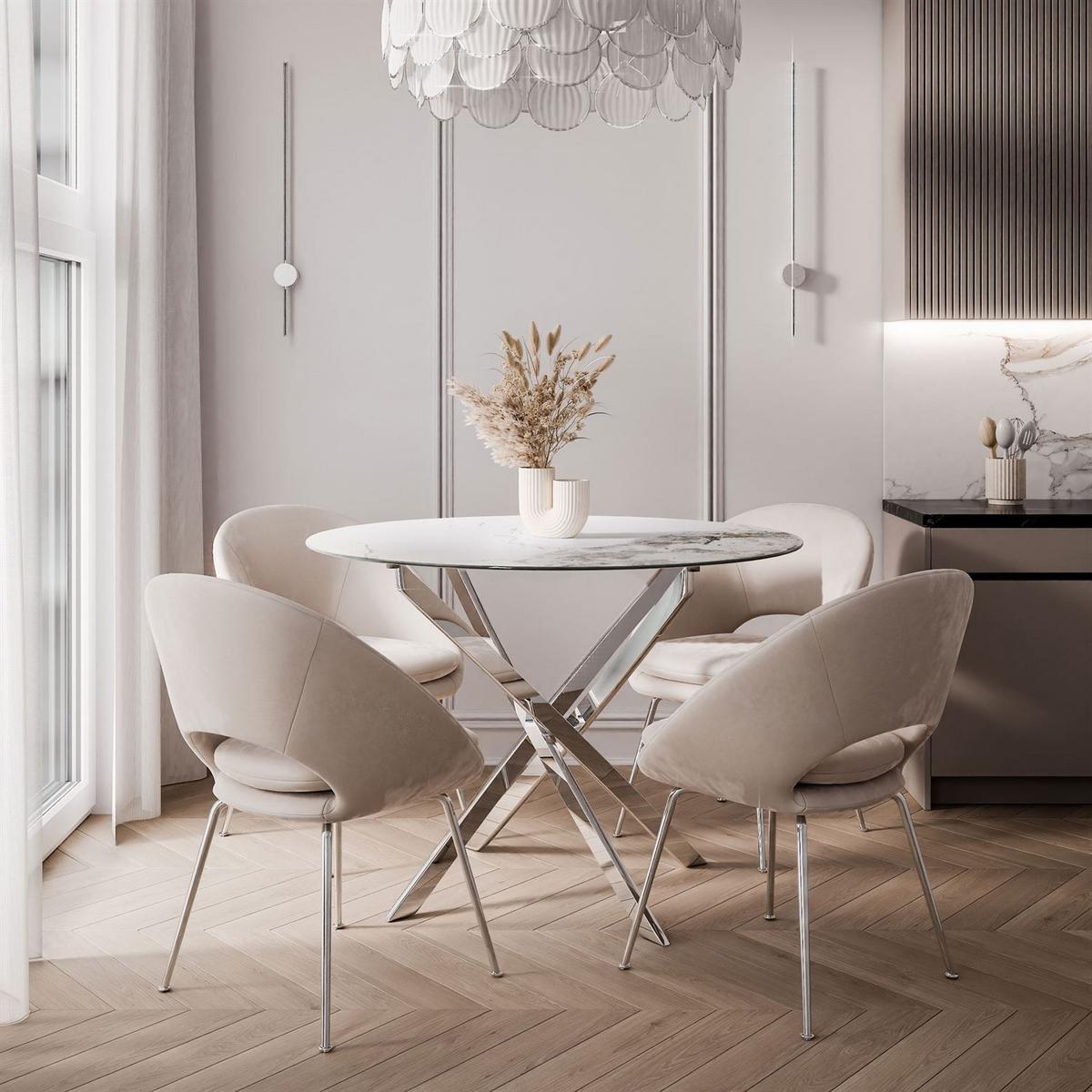 ESSTISCH BEIRA Runder Tisch 90 cm mit Keramikplatte und Chrom Tischbeine - Chromfarben/Silberfarben, Metall (90/90/72cm) - Lookway