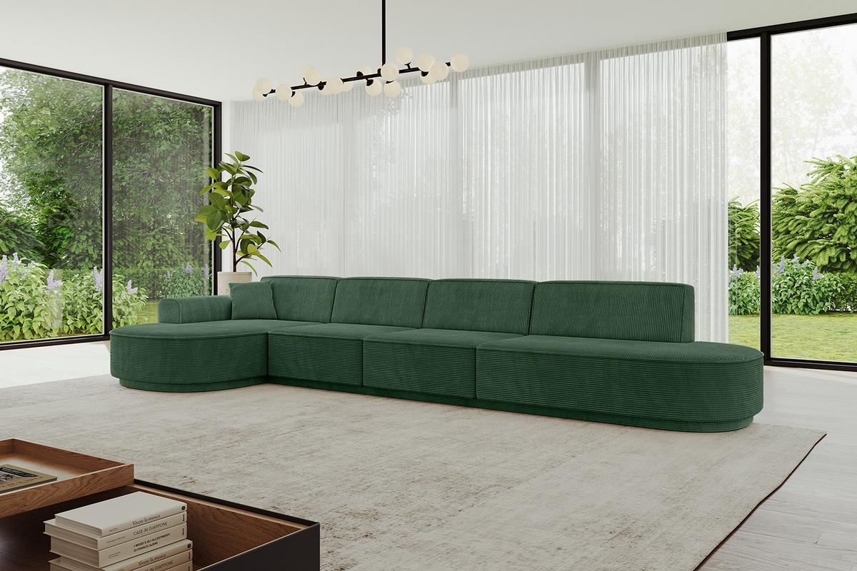 ECKSOFA Ottomane Links MARI-L3-v3 - 413x171x83 cm Grün Cord - Schwarz/Grün, Holzwerkstoff/Kunststoff (413/171cm) - ALTDECOR
