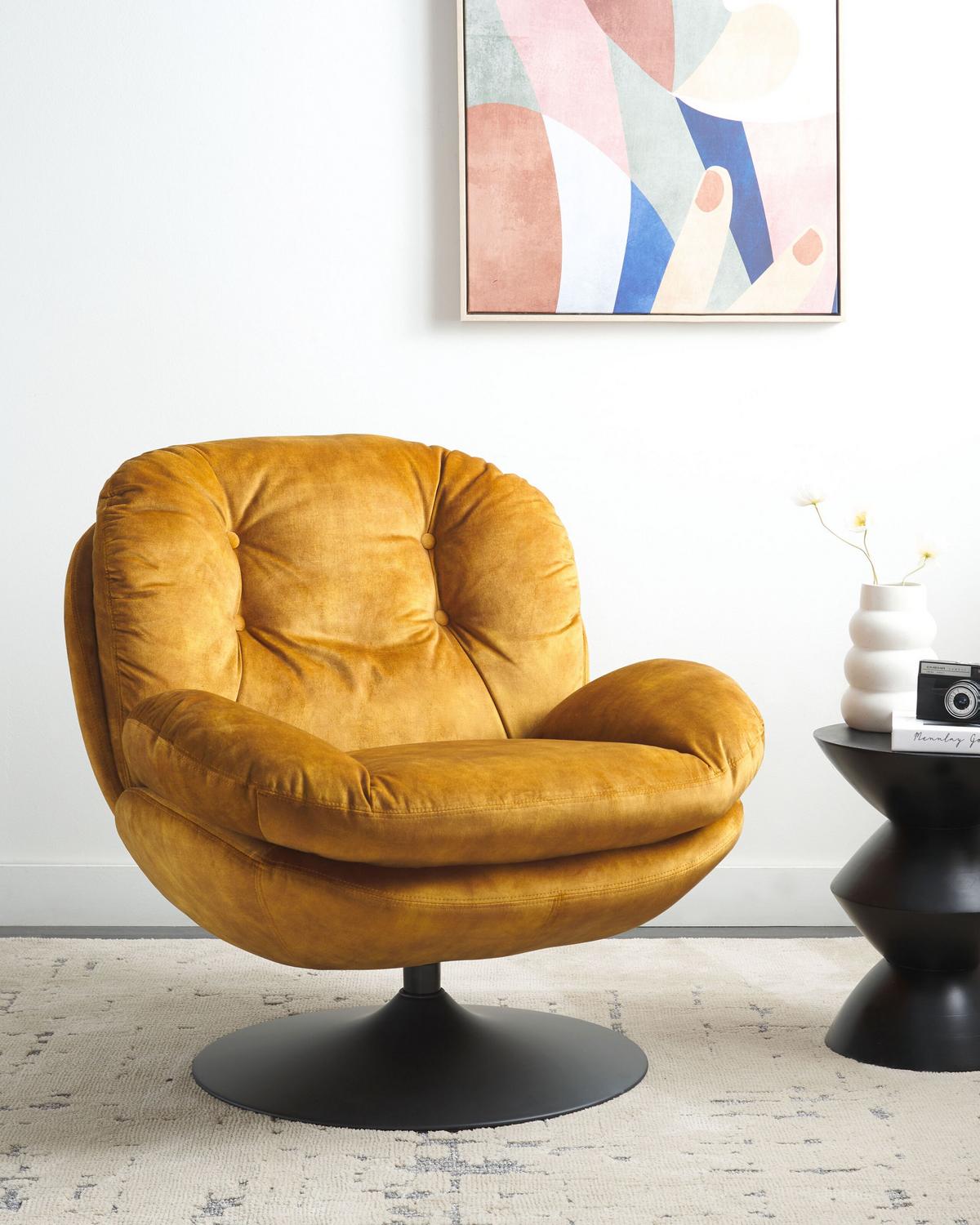 SESSEL Samtstoff Senfgelb Nolvik - Gelb/Schwarz, Textil (82/82/85cm) - Beliani