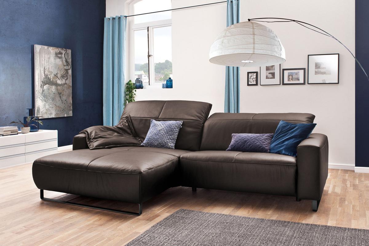 ECKSOFA YORK Sonoma Trüffel Dekor Leder - Dunkelbraun/Schwarz, Leder (284/180cm) - KAWOLA