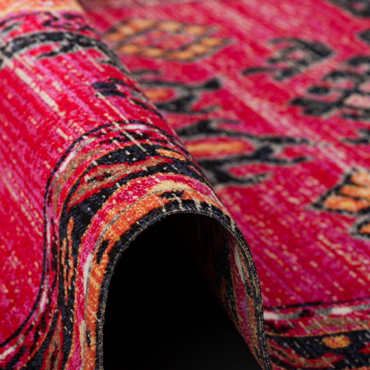 KURZFLOR DESIGNER TEPPICH MODERN VINTAGE ORIENT MUSTER - Rot, Textil (140/200cm) - Pergamon