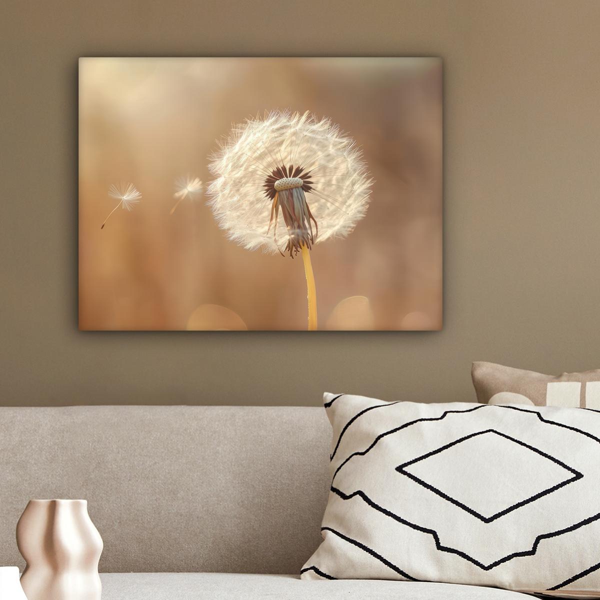 LEINWANDBILD Löwenzahn - Beige - Natur - Blume Wandbild 40x30 cm - Hellbraun, Textil (40/30cm) - MuchoWow