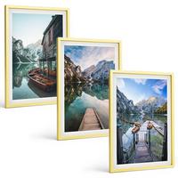 BILDER SET 3er Set - 40x60 cm Goldrahmen - See Berge Holzboote - Goldfarben, Kunststoff (40/60cm) - TULUP