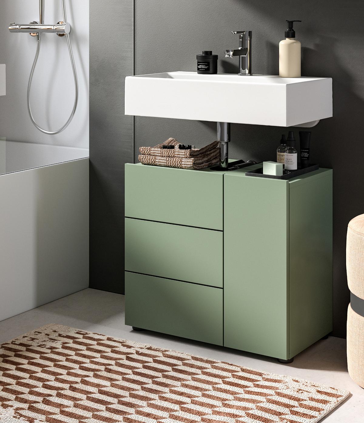 WASCHBECKENUNTERSCHRANK grün, Badezimmer Unterschrank 60 x 56 cm - Schwarz/Grün, Holzwerkstoff/Kunststoff (60/190/34cm) - Inn.Furn