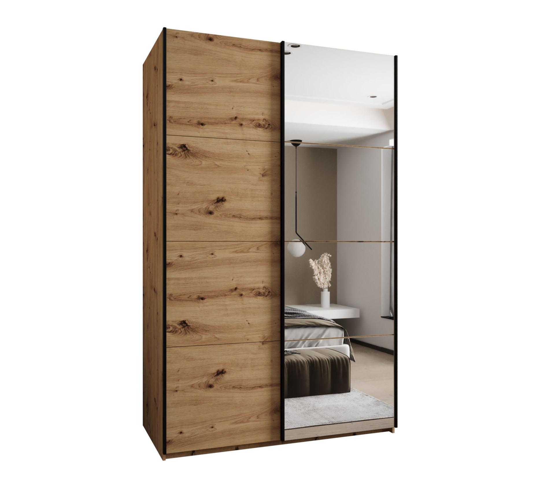 SCHWEBETÜRENSCHRANK 245,5/150/64 2-türig - Schwarz/Eiche Artisan, Holz/Metall (150/245/64cm) - Abiks Möbel