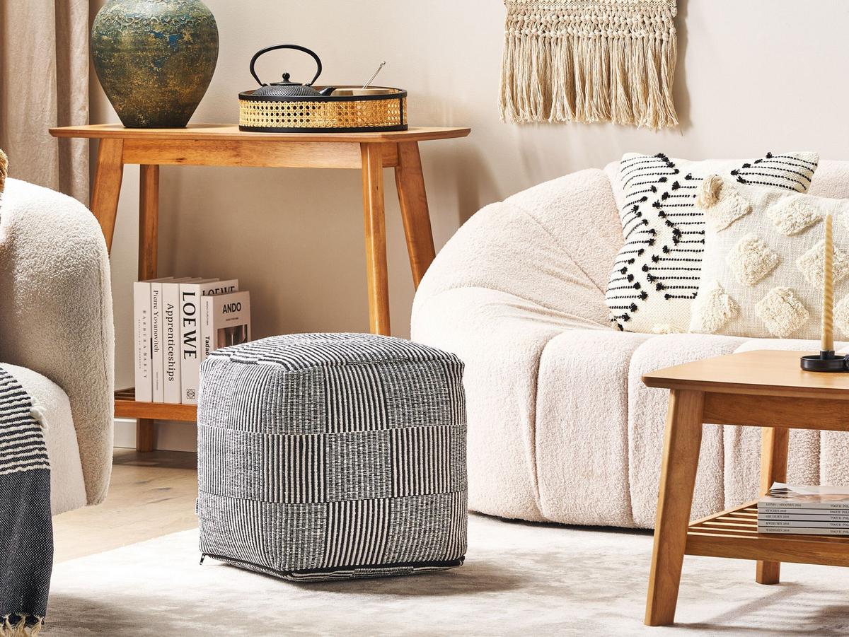POUF Pandran 40/40/40 cm - Schwarz, Naturmaterialien/Textil (40/40/40cm) - Beliani