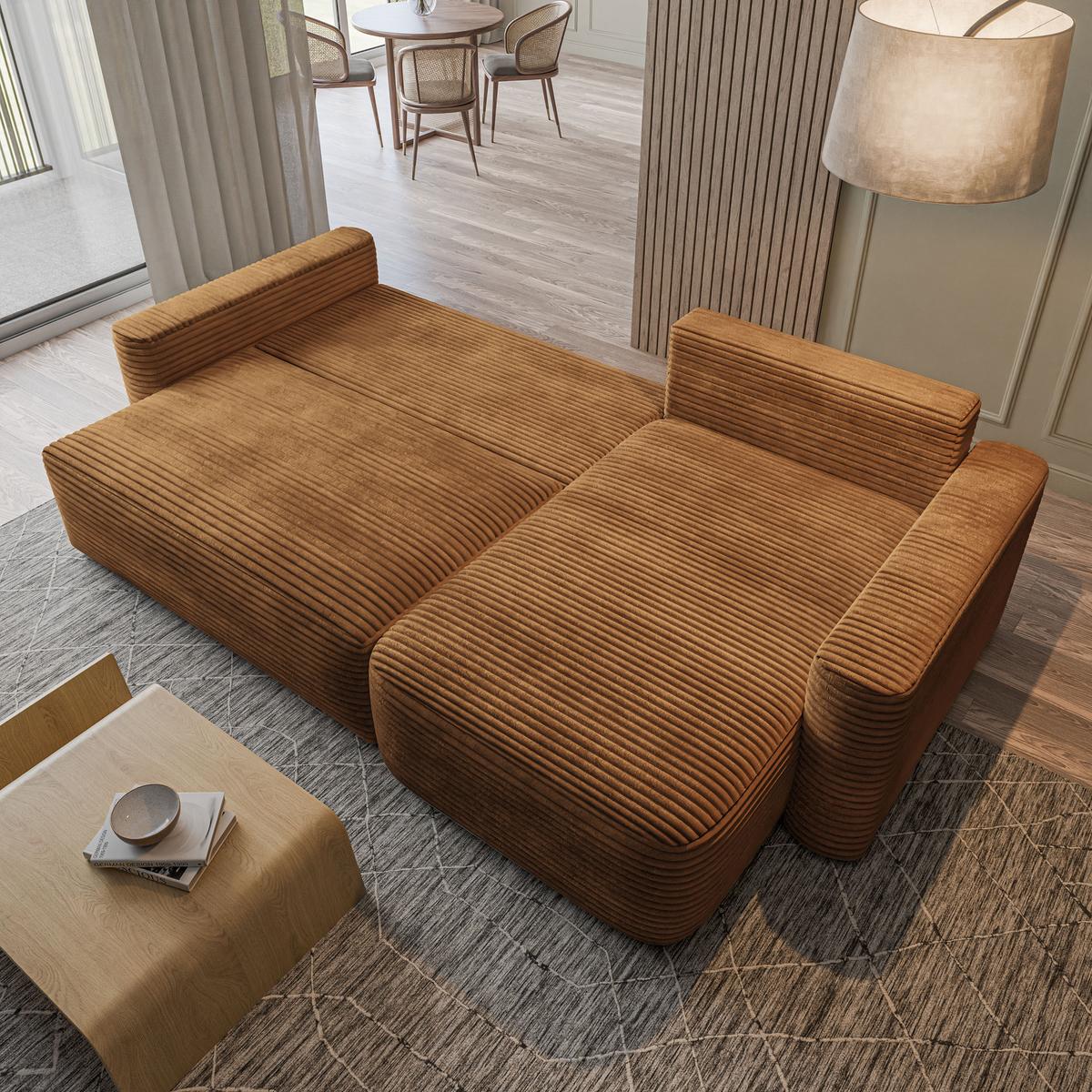 ECKSOFA NERI T Orange Kordstoff mit Schlaffunktion - Orange, Holzwerkstoff/Textil (280/157cm) - MASSENO