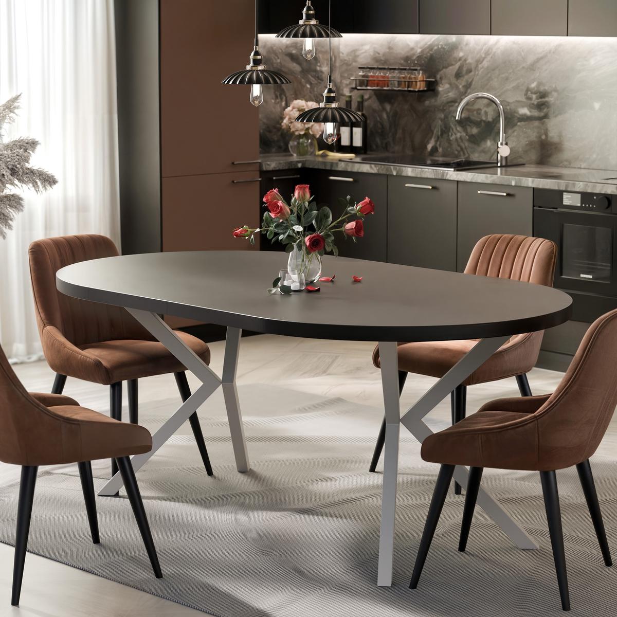 AUSZIEHTISCH MILTON 120-196/76 cm mit Metallgestell, Kaschmir / Schwarz Molet - Kaschmir/Schwarz, Holzwerkstoff/Metall (120/120/76cm) - Idohome