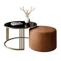 COUCHTISCH mit Hocker LORI GLASS gebürstetes Gold/schwarzes Glas/Perfect Harmony 52 - Schwarz, Metall (70/70/49cm) - Lookway