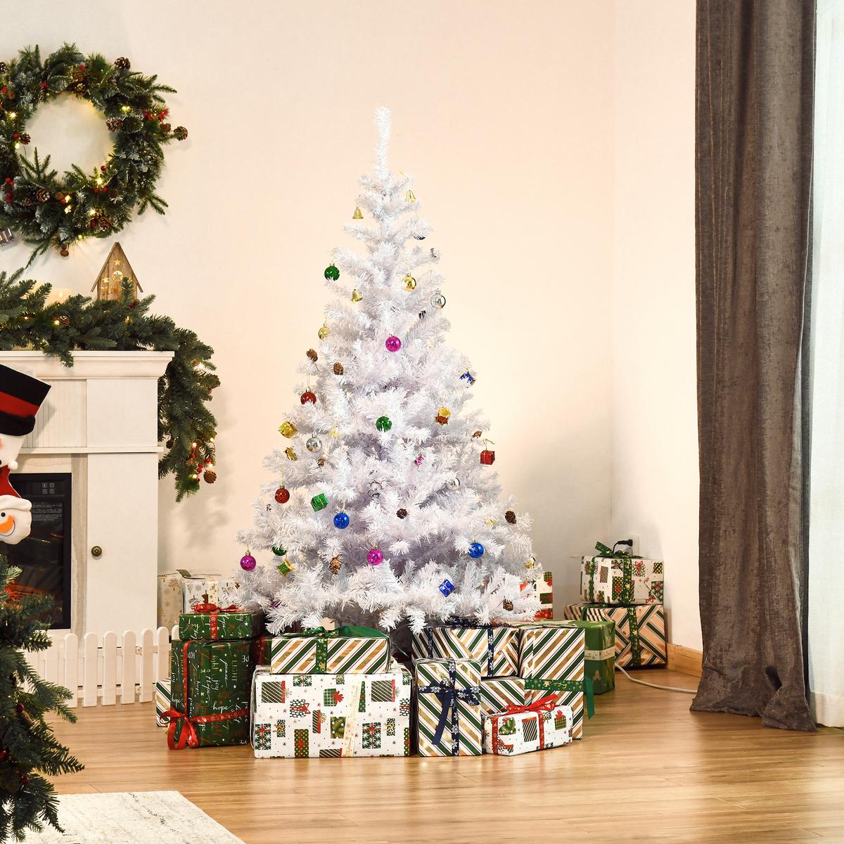 WEIHNACHTSBAUM Christbaum Tannenbaum 150/180cm PVC 680 Spitze inkl. Deko Weiß - Weiß, Metall (150cm) - HOMCOM
