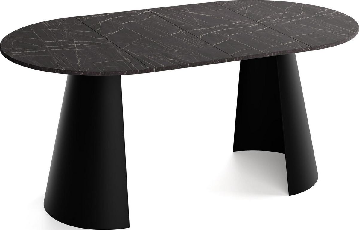 ESSTISCH Lamio runder ausziehbarer, Marmor Schwarz 100-180/100/76 cm - Anthrazit/Schwarz, Holzwerkstoff/Metall (100/176/76cm) - WFL GROUP