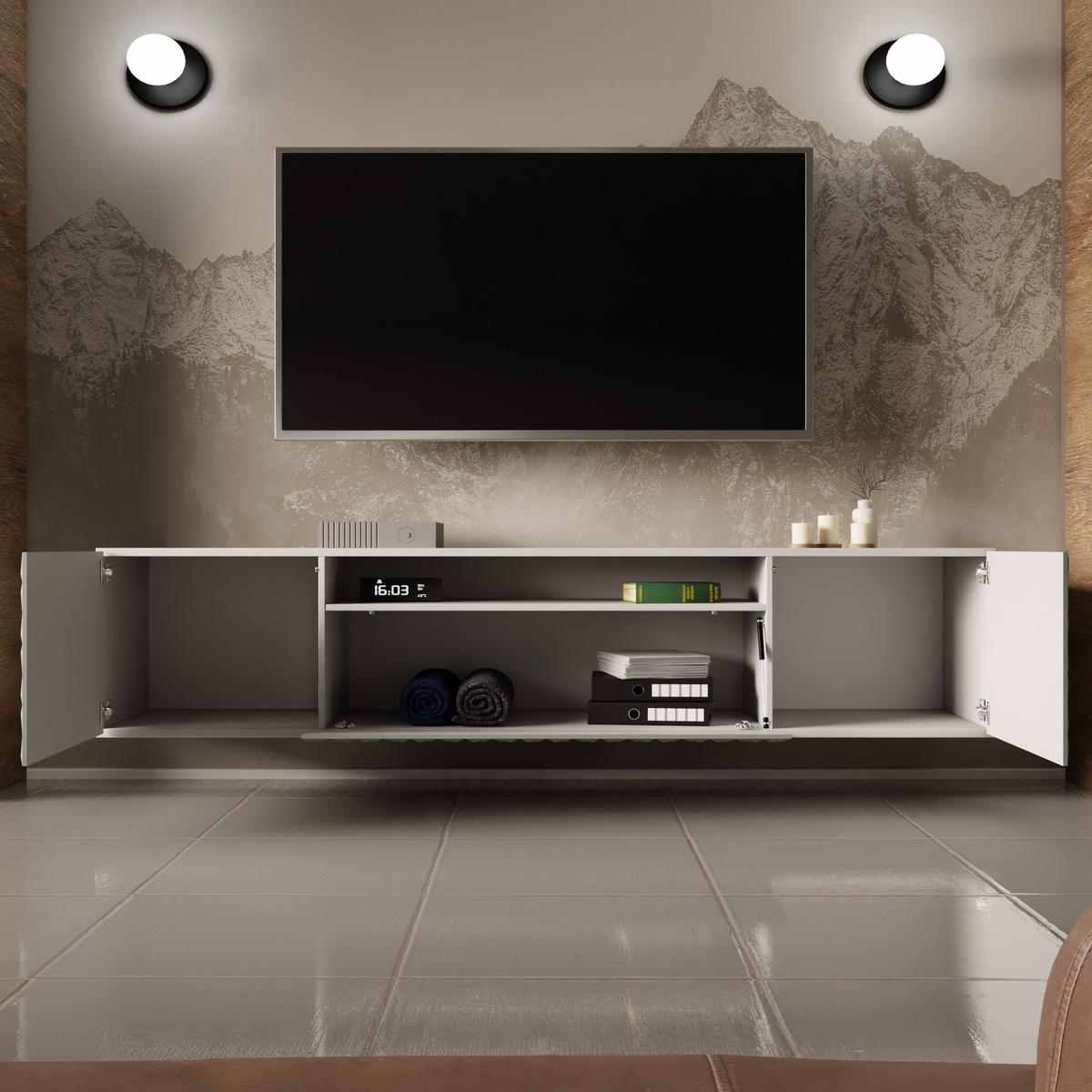 LOWBOARD ROVA 200/41/40 cm, Hängender TV-Schrank Weiß / Grün - Weiß/Grün, Holzwerkstoff (200/41/40cm) - MASSENO