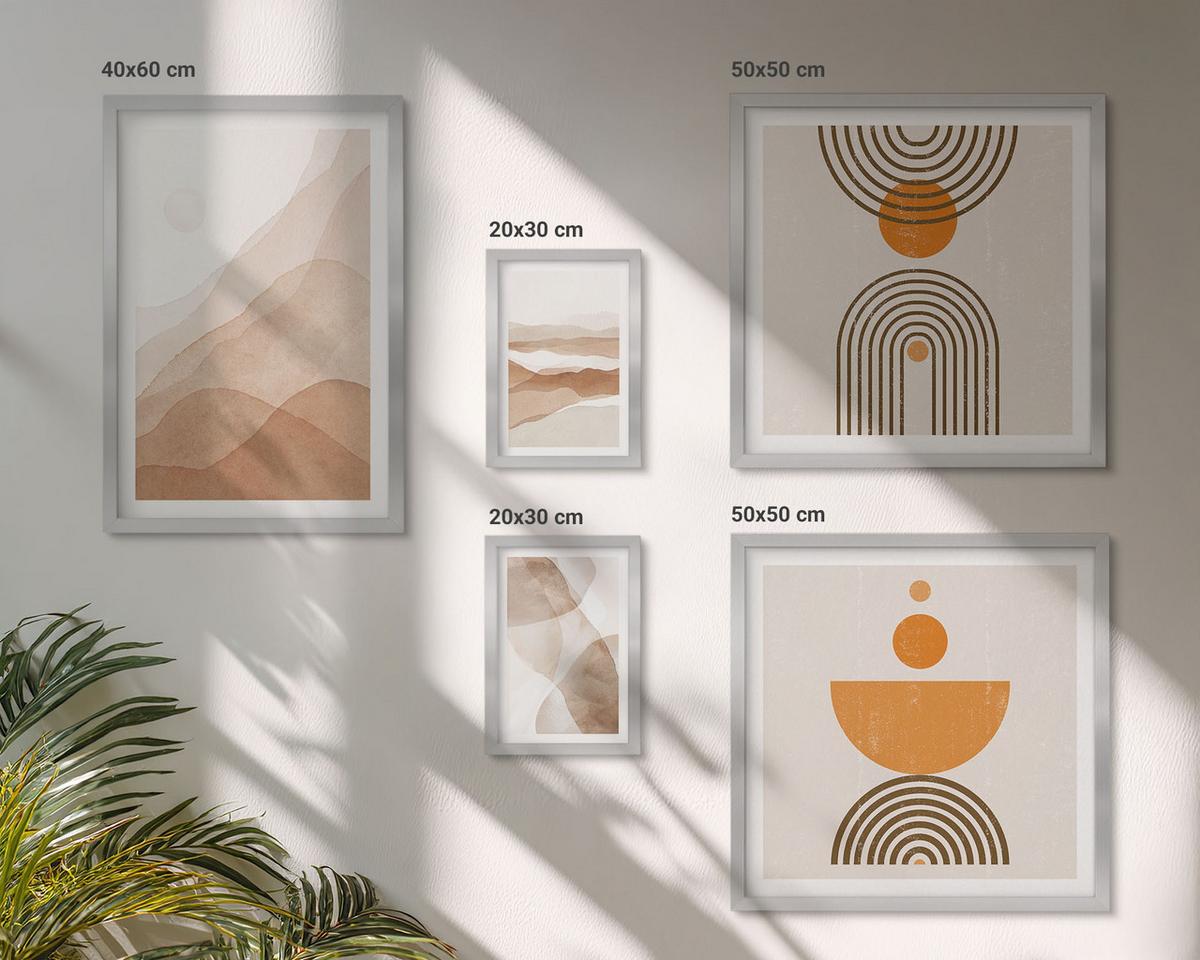 BILDER SET 5er Set - 50x50 cm & 20x30 cm & 40x60 cm Silberner Rahmen - Strukturen schattieren Minimalismus - Silberfarben, Kunststoff (40/60cm) - TULUP