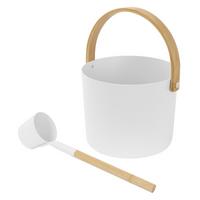 SAUNAZUBEHÖR-SET aus Aluminium & Holz, Weiß, Aufgusskübel & Schöpfkelle - Weiß, Metall (24/34/32.5cm) - LuxeBath