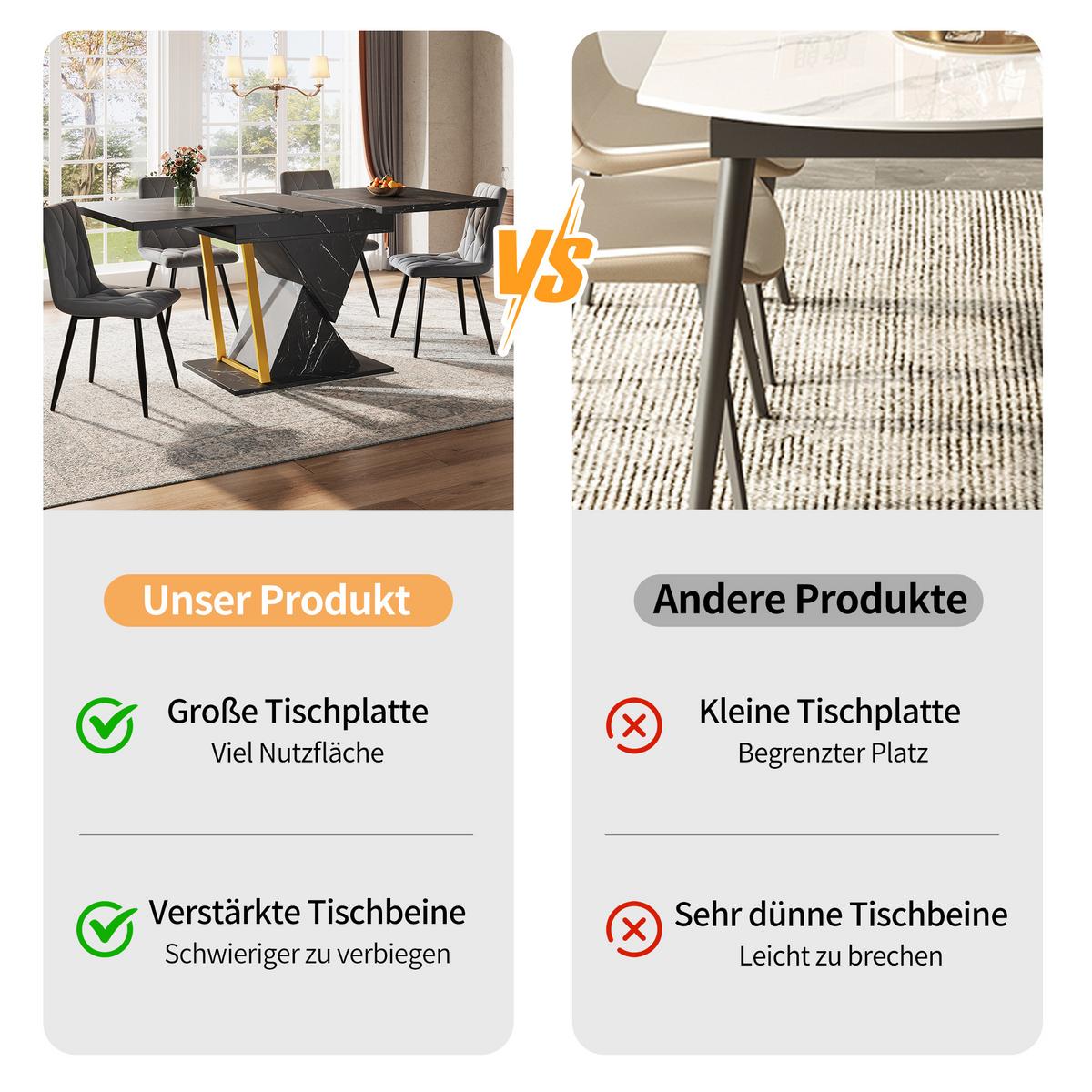 ESSTISCH ausziehbar 110–140 cm in Schwarz Marmor-Optik - Sonoma Eiche, Holzwerkstoff (80/110/76cm) - Urban Meuble
