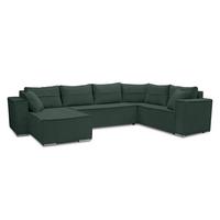 WOHNLANDSCHAFT Lovere U Dunkelgrün 314/217/90 cm – mit Schlaffunktion und Bettkasten - Silberfarben/Grün, Textil/Metall (314/90/217cm) - AX Living