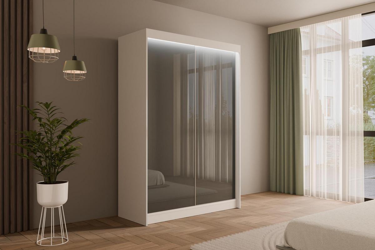KLEIDERSCHRANK PEKA mit LED - 120 cm - Weiß|Grau - Weiß/Grau, Holzwerkstoff (120/215/61cm) - ALTDECOR