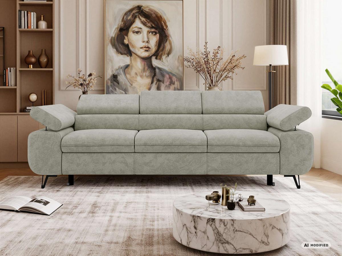 3-SITZER SOFA PETER mit Schlaffunktion - Hellgrau Stukture - Hellgrau/Schwarz, Textil/Metall (262/76/99cm) - MKS