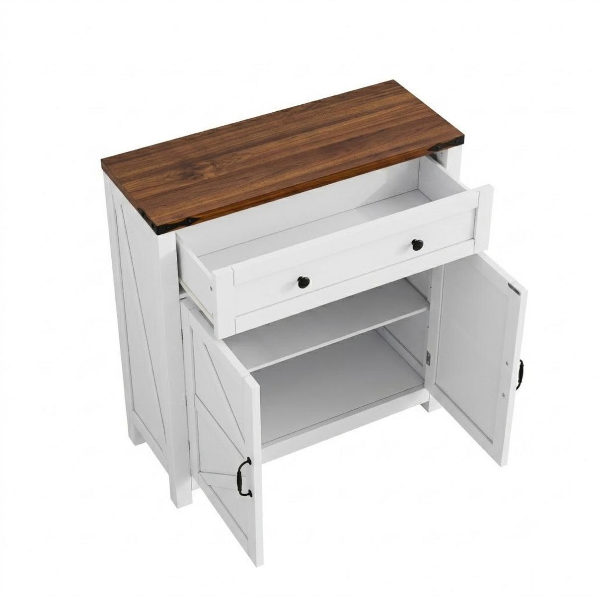 BADEZIMMERSCHRANK Landhaus Weiß & Walnuss mit Schublade & Türen - Weiß, Holzwerkstoff (76/83/30cm) - Urban Meuble