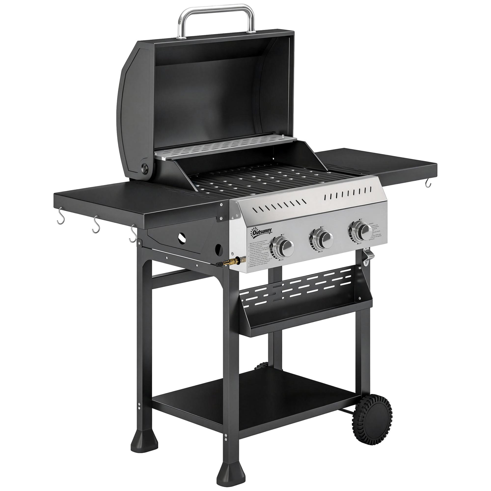 GASGRILL Edelstahl Metall Schwarz - Schwarz, Metall (57/102/123cm) - Outsunny