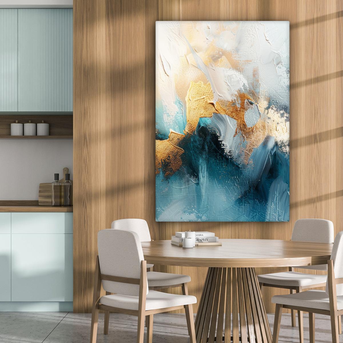 LEINWANDBILD Abstrakt - Kunst - Gold - Blau Deko XXL 80x120 cm - Petrol, Textil (80/120cm) - MuchoWow