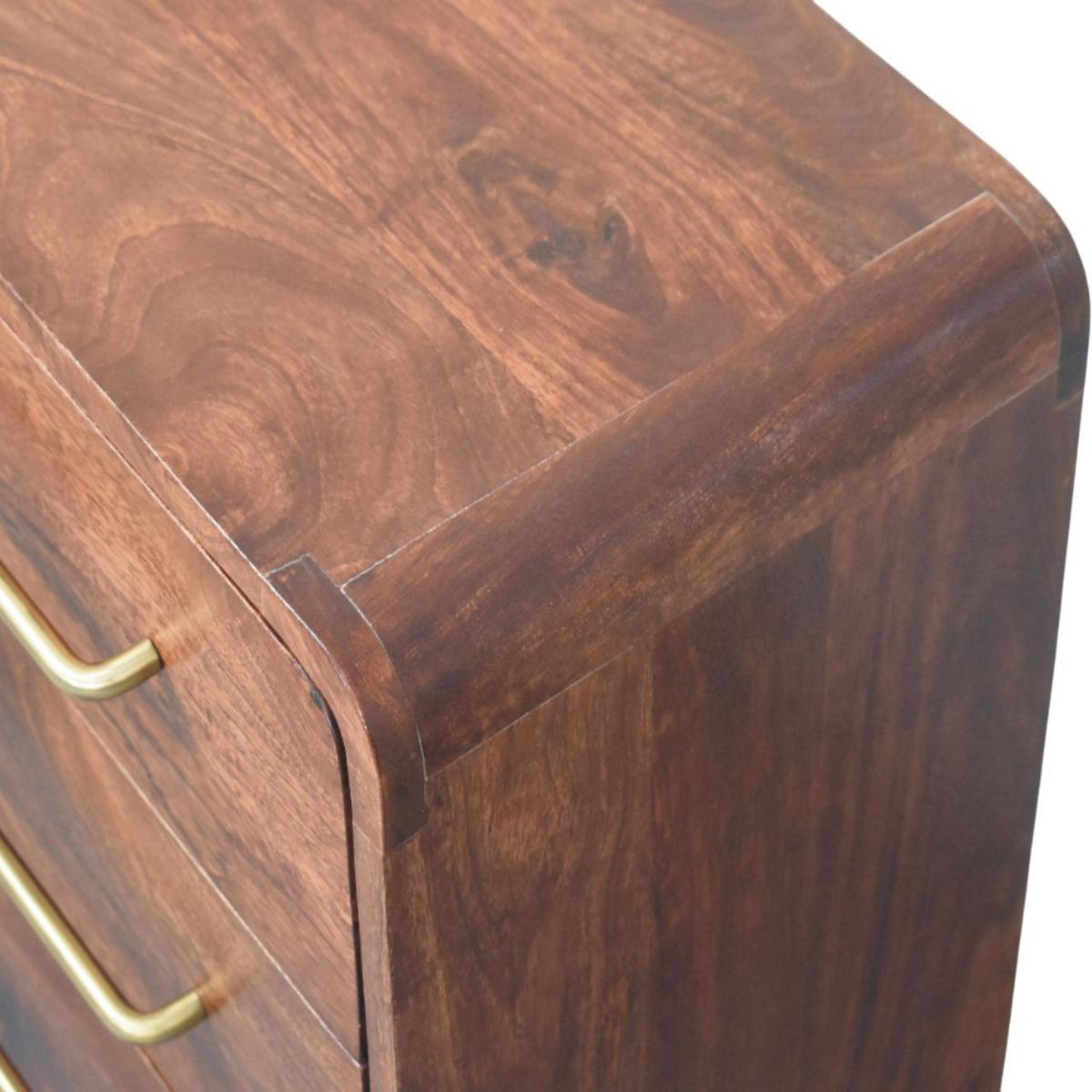 KOMMODE Abgerundet, 3 Schubladen, Hellbraun - Dunkelbraun/Messingfarben, Holz/Metall (55/57/30cm) - Artisan Furniture