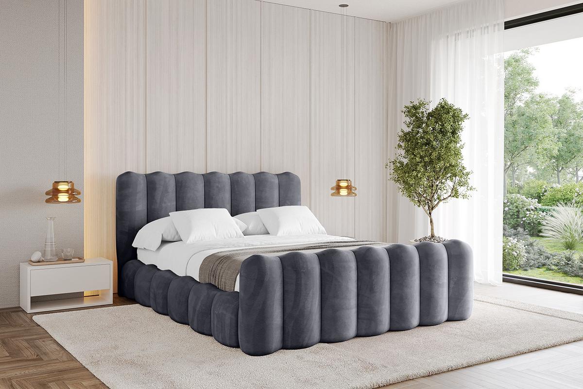 POLSTERBETT mit Bettkasten, Fußteil und Lattenrost, Bett mit Matratze H3/H4 - SORA-Z 180x200 Dunkelgrau - Dunkelgrau, Holzwerkstoff/Textil (180/200cm) - ALTDECOR