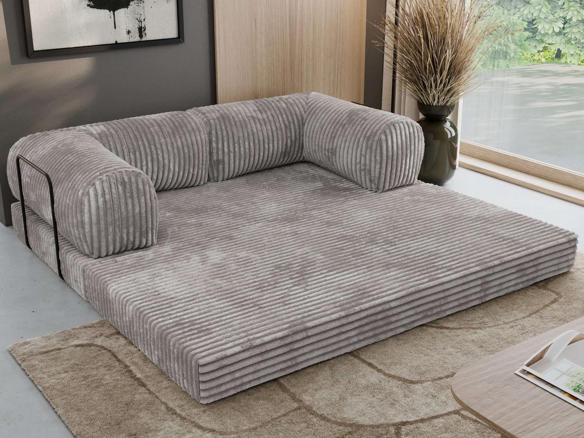 3-SITZER SOFA ORSETTO - Hellgrau Cord - Hellgrau/Schwarz, Textil/Metall (200/70/100cm) - MKS